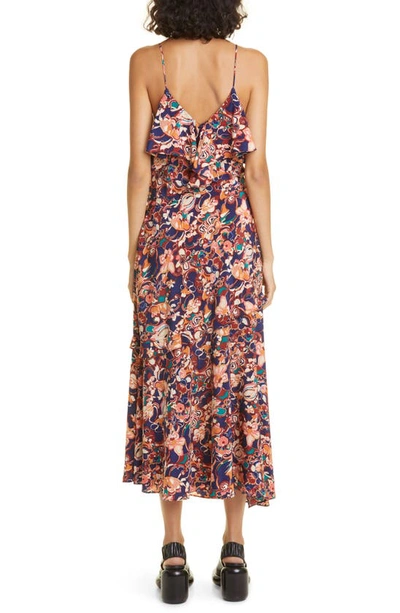 Shop A.l.c Penelope Floral Print Silk Blend Ruffle Dress In Port Wine Multi