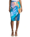 MILLY WATERCOLOR-PRINT MIDI SKIRT, TEAL,PROD119110004