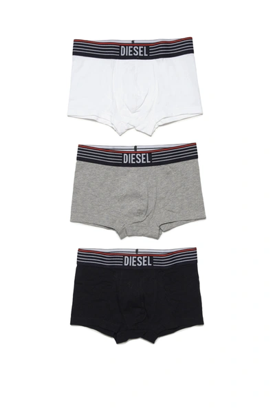 Shop Diesel Set Of 3 Pairs Of Boxer Shorts In Various Colors In Stretch Jersey With Logoed Elastic In Black