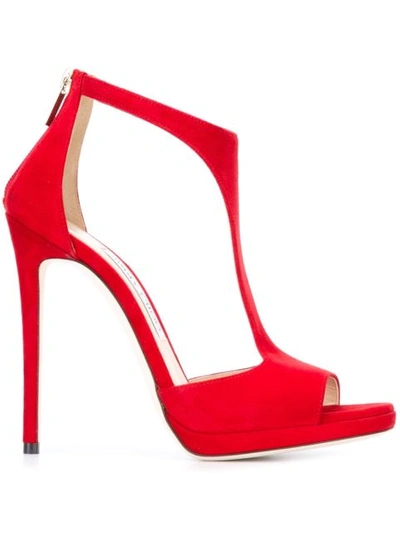 Jimmy Choo Lana 100 Red Suede T-bar Sandals | ModeSens