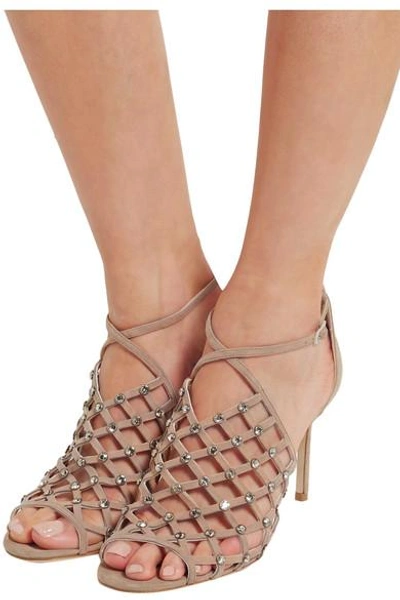 Shop Jimmy Choo Donnie Crystal-embellished Suede Sandals