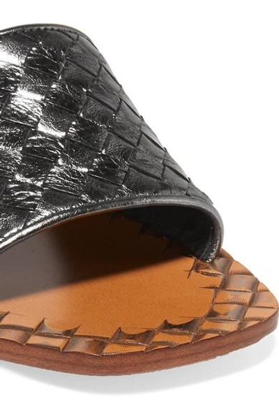 Shop Bottega Veneta Metallic Intrecciato Leather Slides In Silver