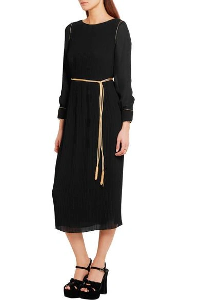 Shop Saint Laurent Pleated Crepe Midi Dress