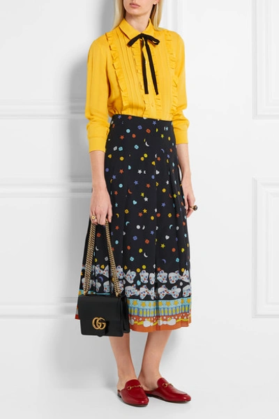Shop Gucci Pleated Printed Silk Crepe De Chine Midi Skirt