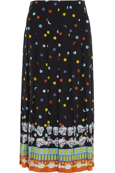 Shop Gucci Pleated Printed Silk Crepe De Chine Midi Skirt