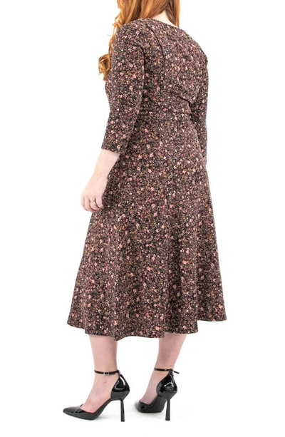 Nina Leonard Scoop Neck Jersey Midi Dress In Dusty Rose Multi