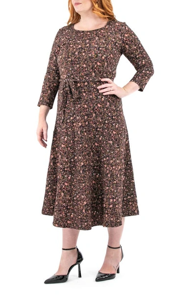 Nina Leonard Scoop Neck Jersey Midi Dress In Dusty Rose Multi