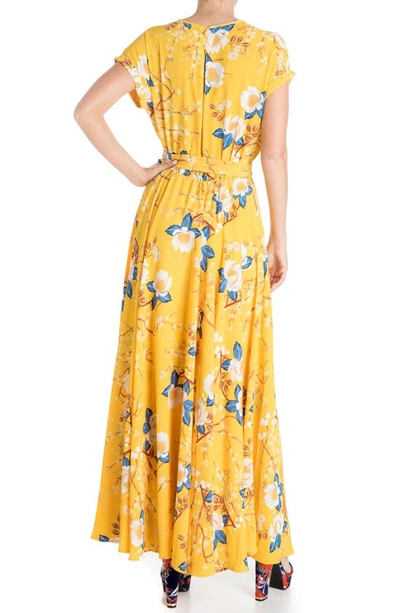 Shop Meghan La Jasmine Floral Wrap Maxi Dress In Gold Lotus