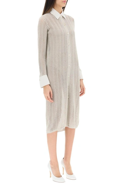 Shop Agnona Linen, Cashmere And Silk Knit Shirt Dress In Beige