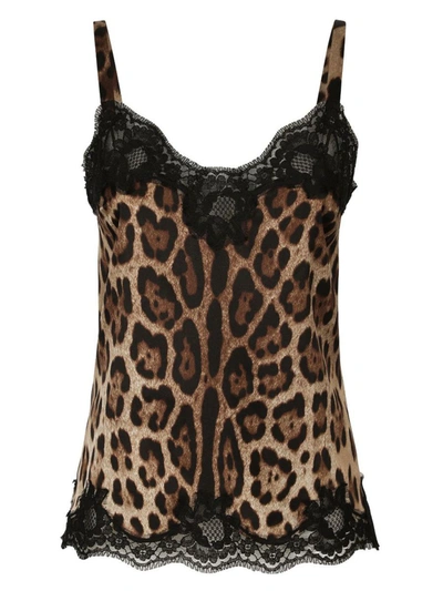 Shop Dolce & Gabbana Leopard Print Silk Top In Brown