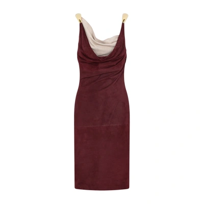 Shop Bottega Veneta Fluid Suede Midi Dress With Metal Detail In Red
