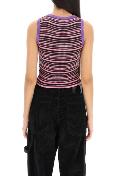 Shop Cormio 'gloria' Striped Knit Cropped Top With Bee Oblò Detail In Multicolor