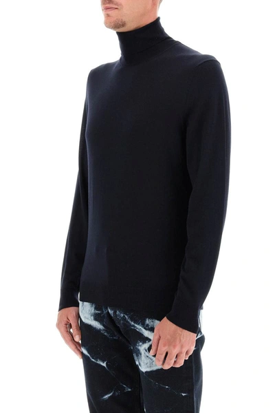 Shop Drumohr Turtleneck Sweater In Superfine Merino Wool In Blue
