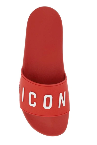 Shop Dsquared2 'icon' Rubber Slides In Red