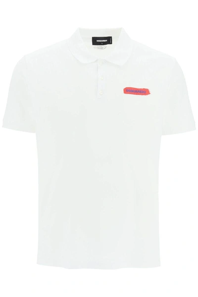 Shop Dsquared2 Logo Cotton Polo Shirt In White