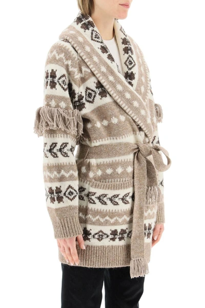 Shop Polo Ralph Lauren Jacquard Cardigan With Matching Belt In Multicolor