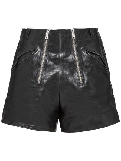 Shop Prada Double-zip Leather Shorts In Nero