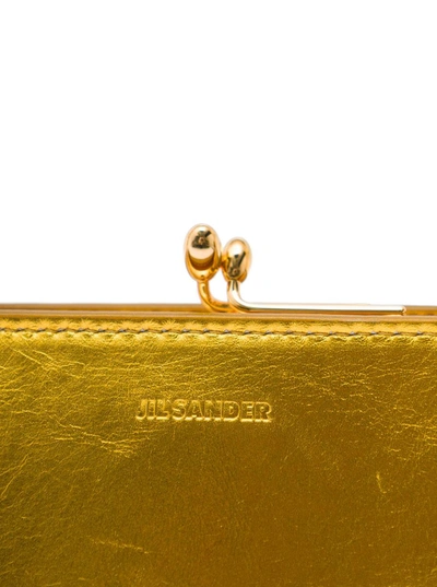 Shop Jil Sander Gold 'goji Mini Bamboo' Hand Bag With Gold-tone Handle In Leather Woman In Metallic