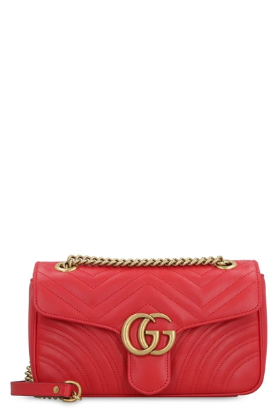 Shop Gucci Gg Marmont Leather Shoulder Bag In Red