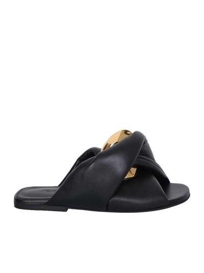 Jw Anderson Twist Chain Flat Slide Sandals In Black