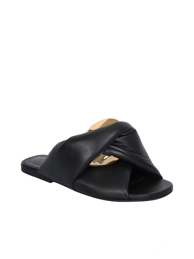 Jw Anderson Twist Chain Flat Slide Sandals In Black