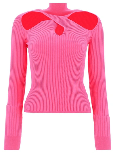 Shop Msgm Ribbed Cut-out Top In Pink