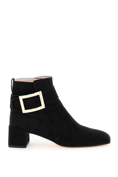 Shop Roger Vivier 'so Vivier' Suede Leather Ankle Boots In Black