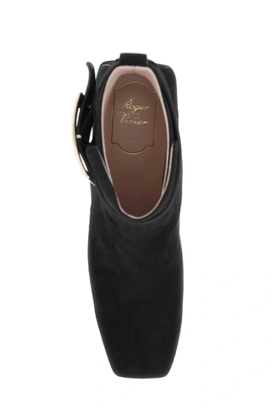 Shop Roger Vivier 'so Vivier' Suede Leather Ankle Boots In Black