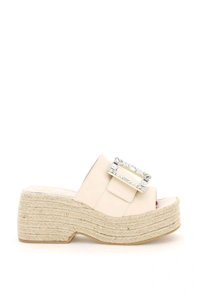 Shop Roger Vivier Espadrilles Mules Strass Buckle In White