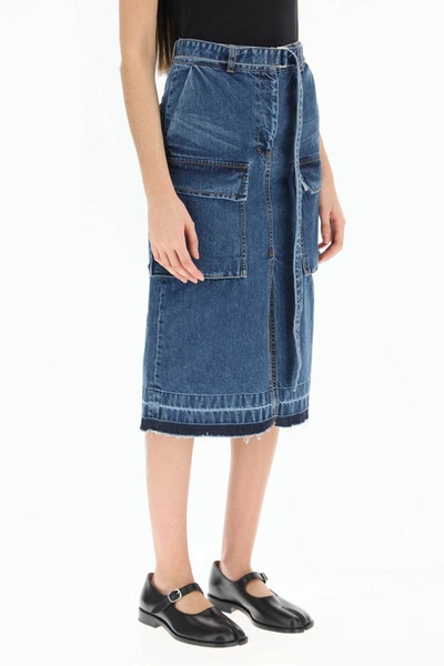 Shop Sacai Denim Cargo Skirt In Blue