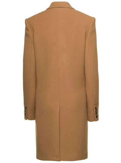 Shop Stella Mccartney Sand-colored Structured Single-breasted Coat With Notched Revers In Wool Woman In Beige