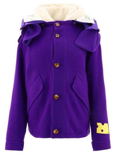 Off-white Off White Short Reversible Coat In Purple