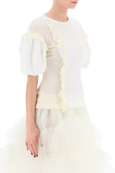 Shop Simone Rocha Ruffled Jersey And Organdie T-shirt In White