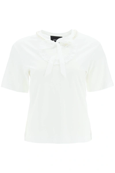 Shop Simone Rocha T-shirt With Heart-shaped Cut-out And Pearls In White