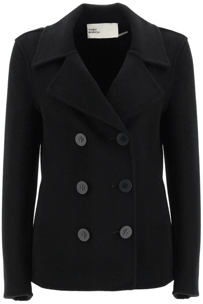 Shop Tory Burch Wool Double-breasted Coat In Black