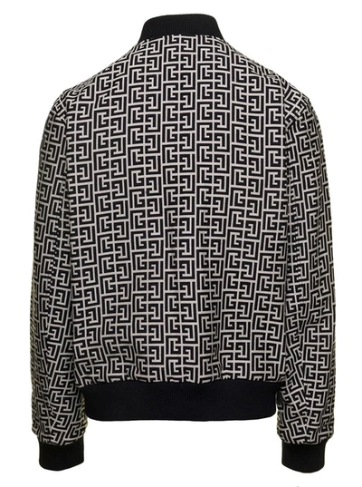 Shop Balmain Two-tone Reversible Bomber Jacket With 'monogram' Detail In Viscose Man In Grey