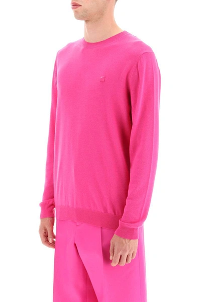 Shop Valentino 'pink Pp' Crewneck Sweater In Fuchsia