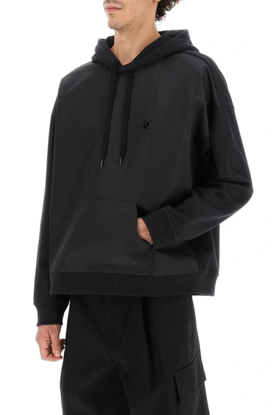Valentino Stud Detailed Drawstring Hoodie In Black