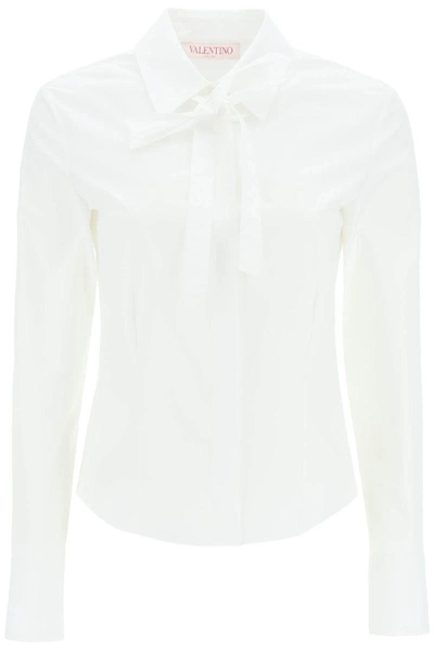 Shop Valentino Poplin Shirt With Lavalliére Tie In White