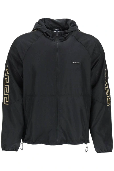 Shop Versace 'greek' Nylon Sport Jacket In Black