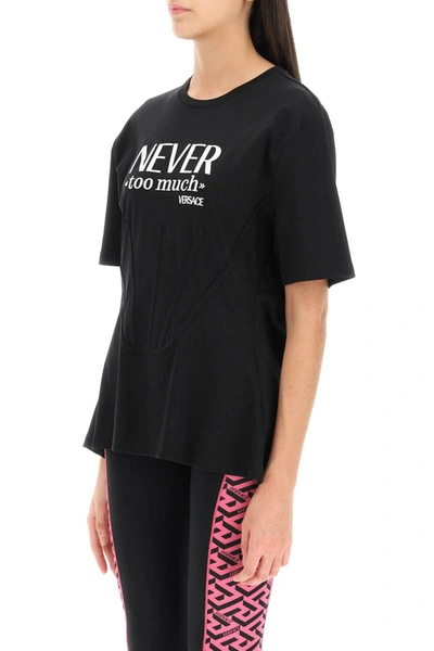 Shop Versace Bustier-effect T-shirt With Embroidered Slogan In Black