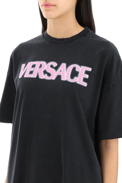 Shop Versace Distressed T-shirt With Neon Logo In Multicolor