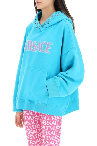 Shop Versace Hoodie With Studs In Blue