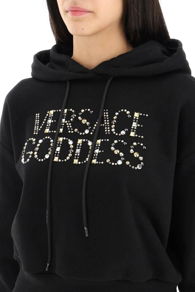 Shop Versace Studded Logo Hoodie In Black