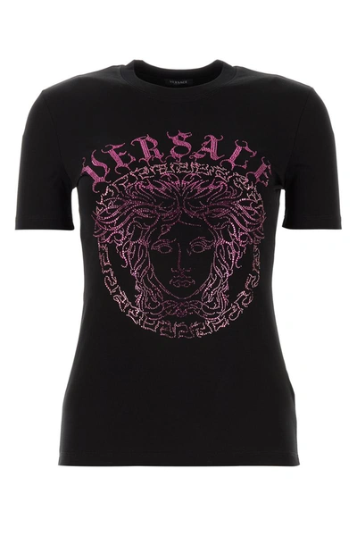 Shop Versace T-shirt In Black-fuxia