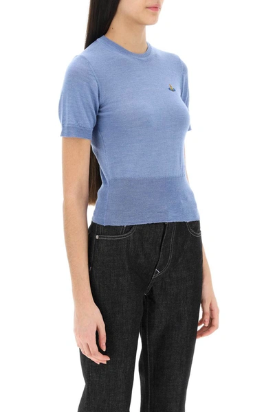 Shop Vivienne Westwood Short-sleeve Sweater With Orb Embroidery In Blue