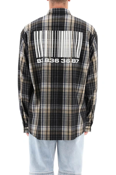 Shop Vtmnts Barcode Print Check Flannel Shirt In Grey