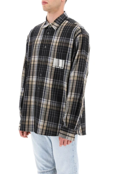 Shop Vtmnts Barcode Print Check Flannel Shirt In Grey