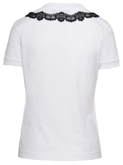 Shop Dolce & Gabbana White Crewneck T-shirt With Lace Inserts And Dg Logo In Cotton Woman