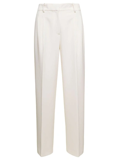 Shop Theory White Straight Cut Double Pleat Trousers In Triacetate Woman
